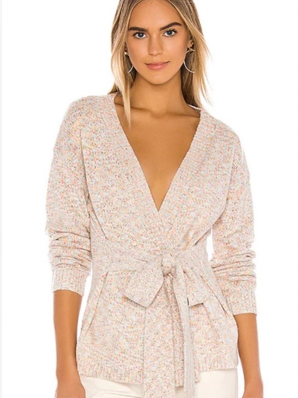 MAJORELLE Beige Multicolor Speckled V-Neck Wrap Sweater